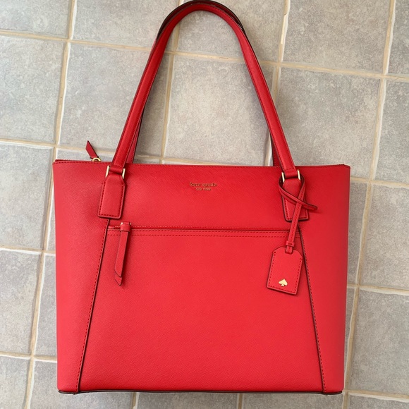 KATE SPADE CAMERON LARGE POCKET TOTE LEATHER RED - Picture 6 of 8